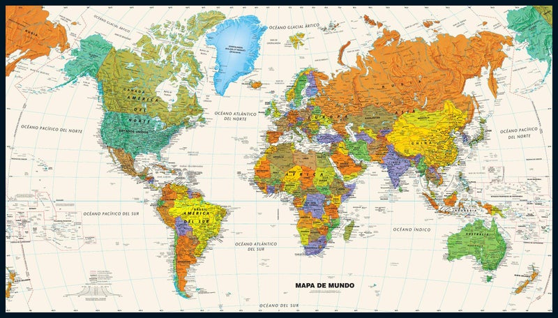 Globe Turner Contemporary World Wall Map in Spanish - 50" x 28.5" Laminated - Image 1